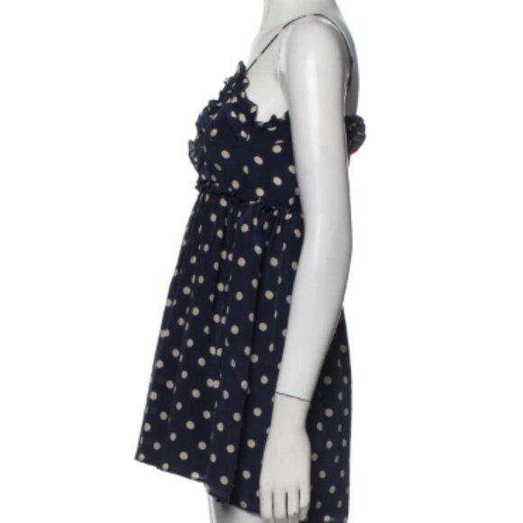 Balenciaga 2017 Silk Navy Polka Dot Mini Dress Size XS - Picture 2 of 8